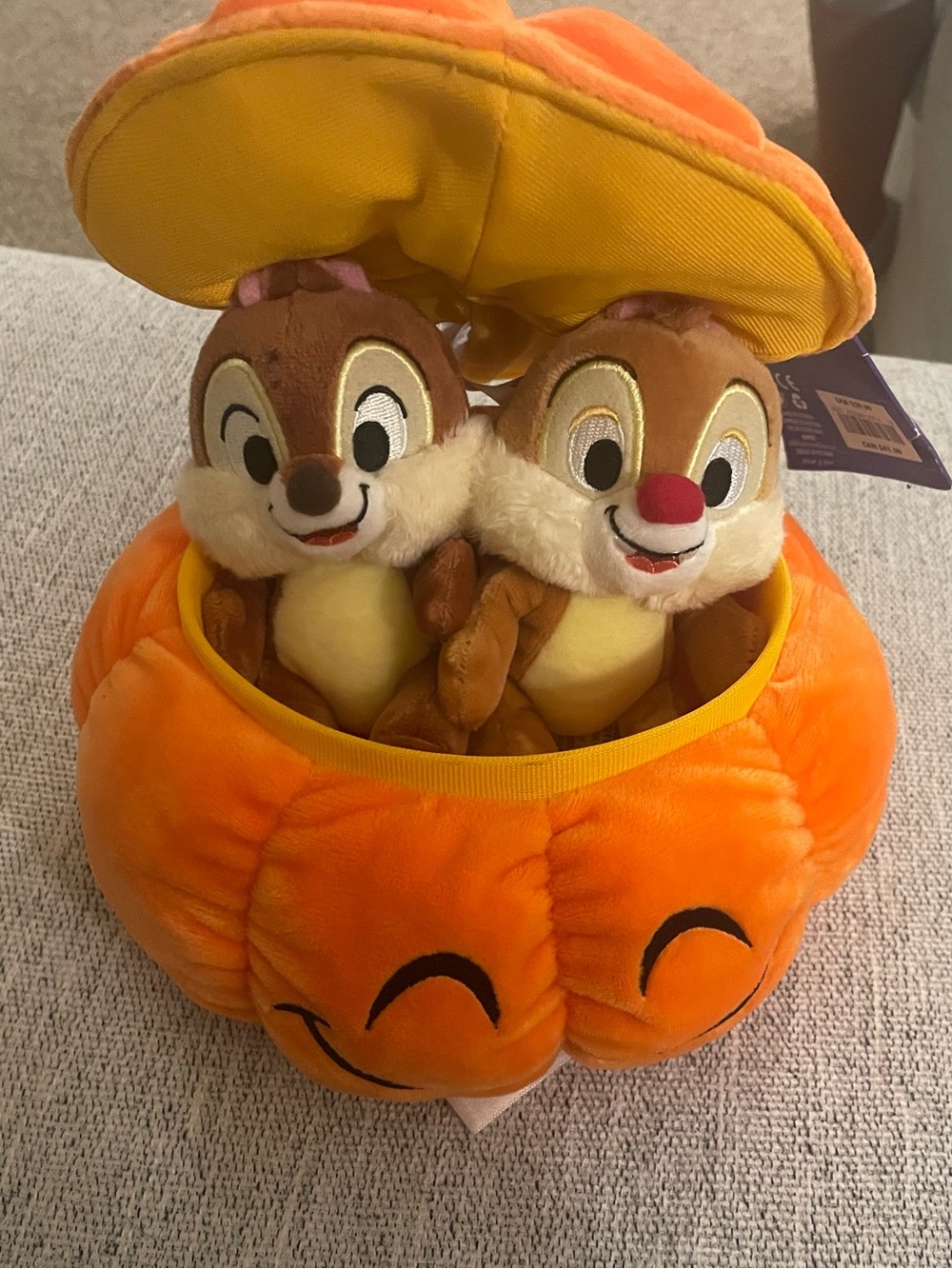 Disney Orange Pumpkin Plush with Chip and Dale Twin Plushies